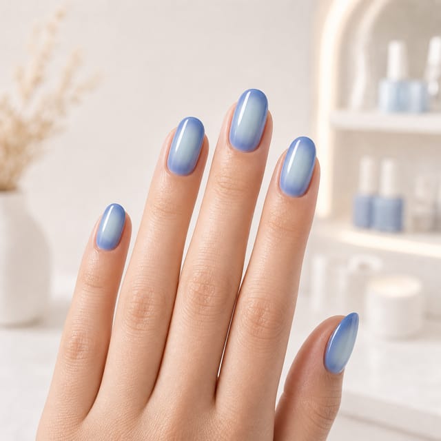 Blue aura almond nails