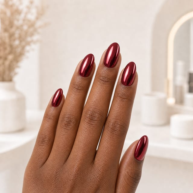 Cherry chrome manicure preview