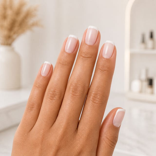 Milky French square nails